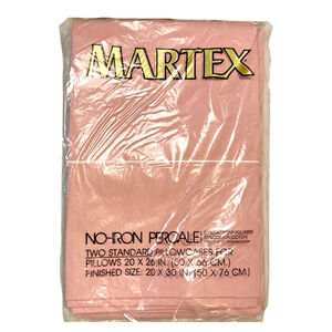 NEW Martex 2 Standard Pillowcases Rose Pink Piping No Iron 20x30 Factory Sealed